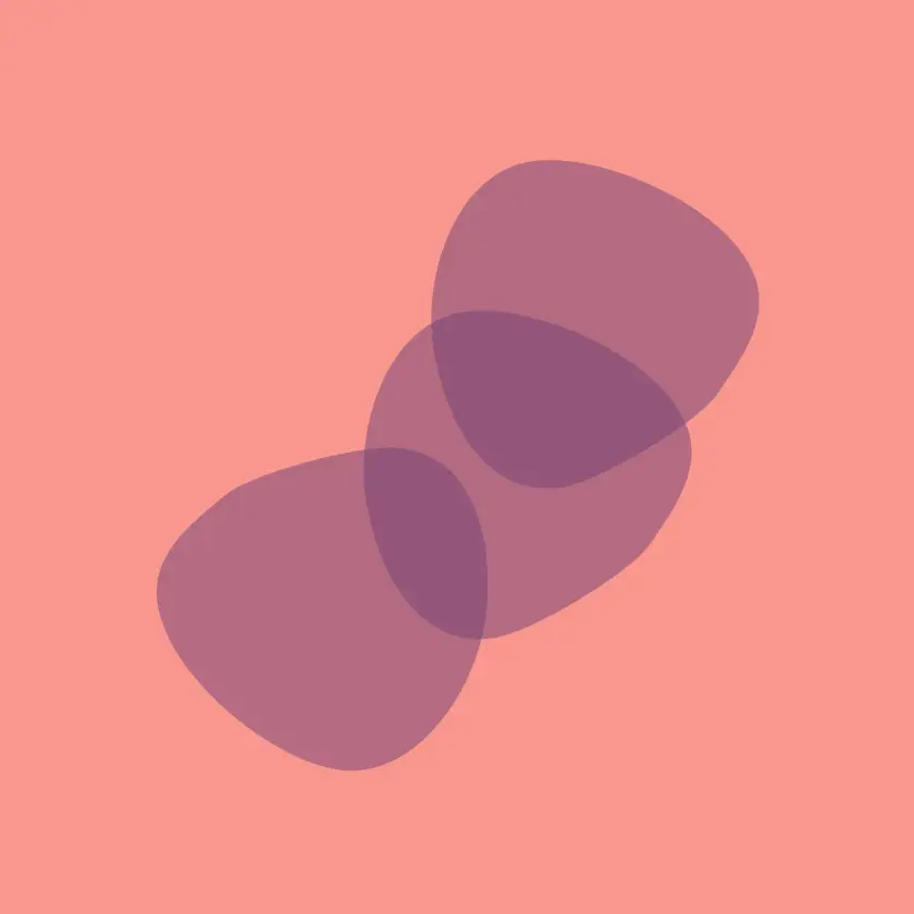 Formes organiques translucides de couleur mauve superposées sur un fond rose.